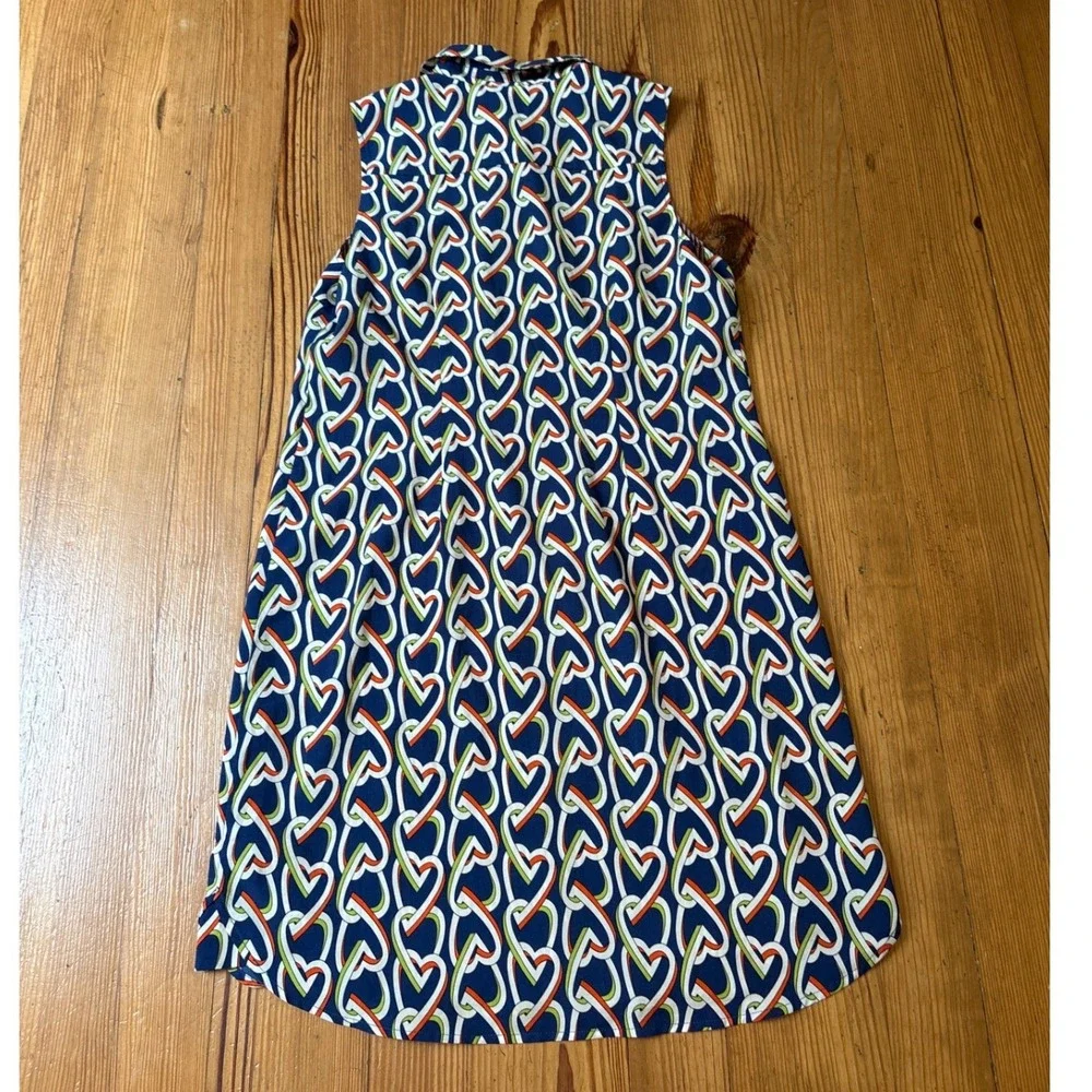 Cabi Heart Chain Tunic Shirt Dress Womens Blue Geometric‎ Sleeveless SIZE Medium
